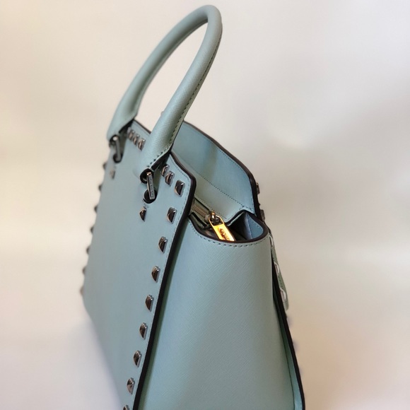 💛 Selma Mediun Studded Saffiano Leather Satchel - Picture 3 of 5